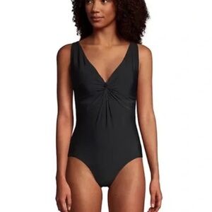 Lands’ End Black V-Neck Twist One Piece Swim Suit Women’s Size 18